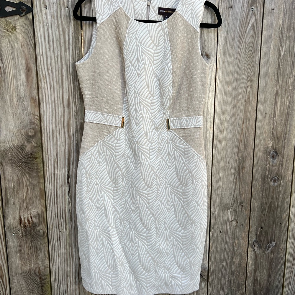 DANA BUCHMAN Beige and Cream Sleeveless Dress Women’s 6 - Picture 3 of 13